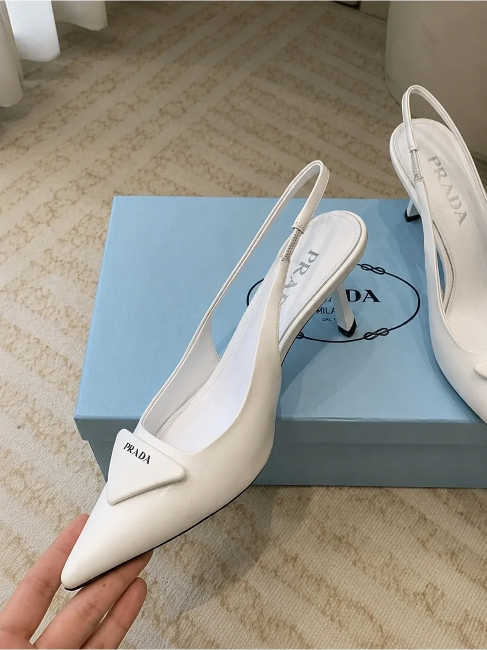 Prada White Patent Pointed-Toe Slingback Pumps